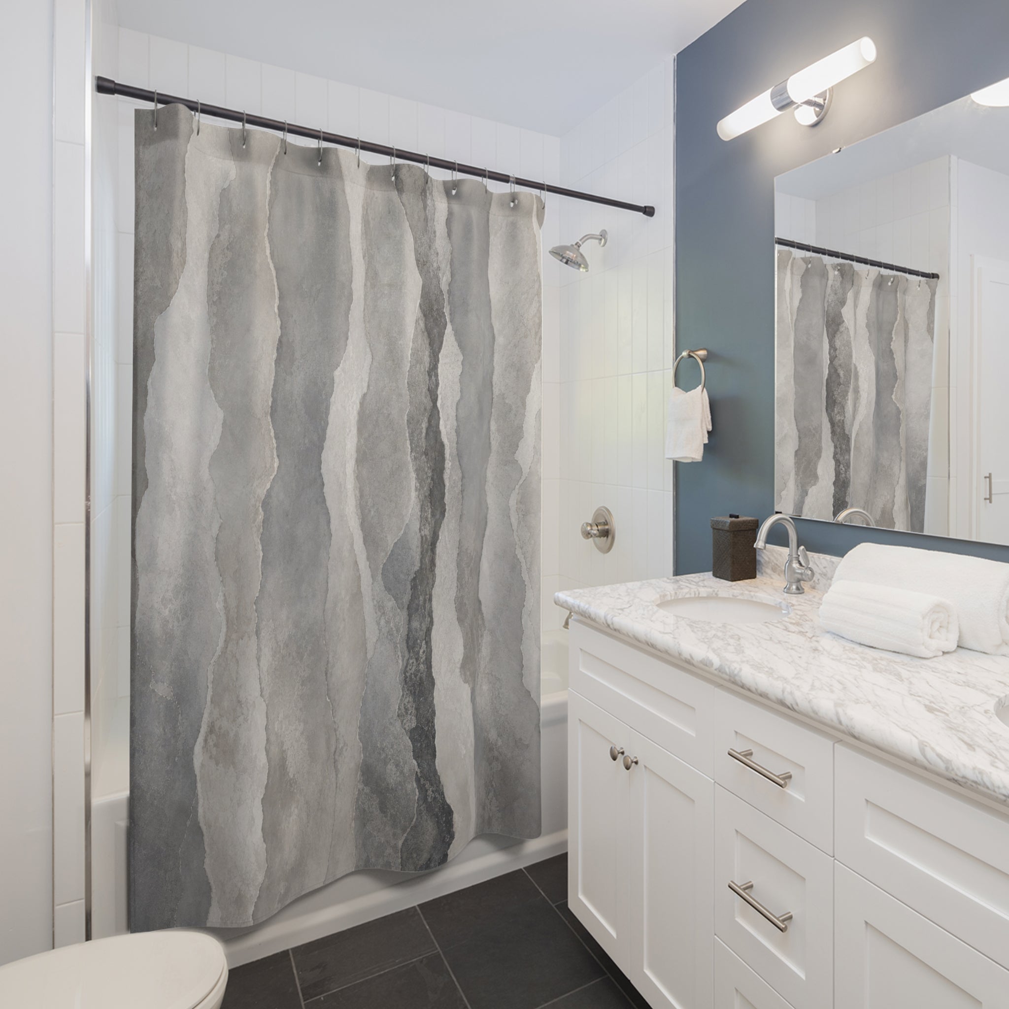 Gray Striped Watercolor Shower Curtain