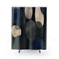 Blue Abstract Shower Curtain, Navy Black Bath Decor, Cream Gray Circle Pattern, Modern Geometric Bathroom Decor, Moody Guest Bathroom