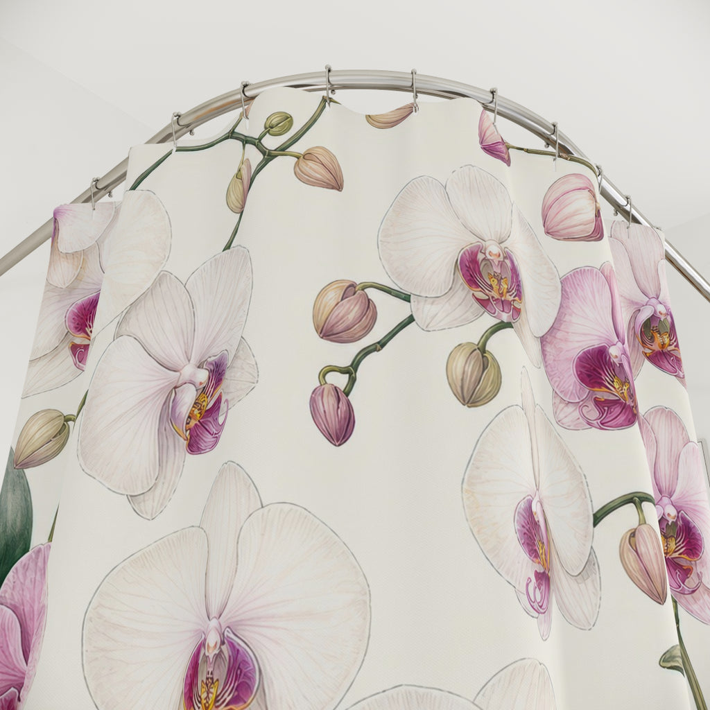 Pink White Floral Botanical Shower Curtain
