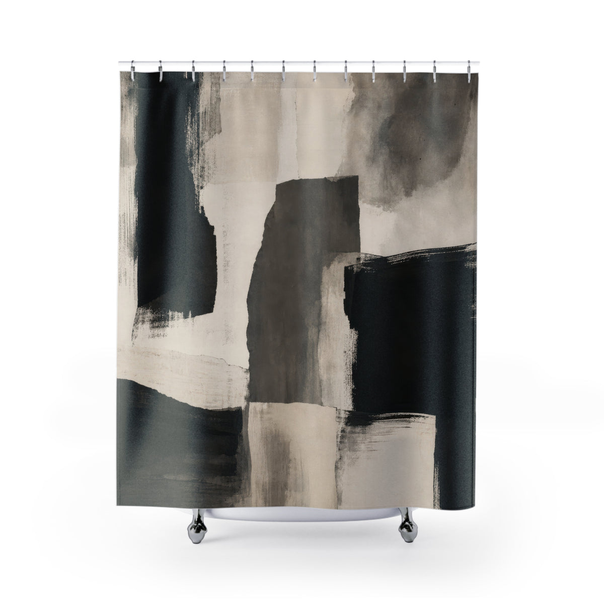 Black Gray charcoal abstract block shower curtain with full front view