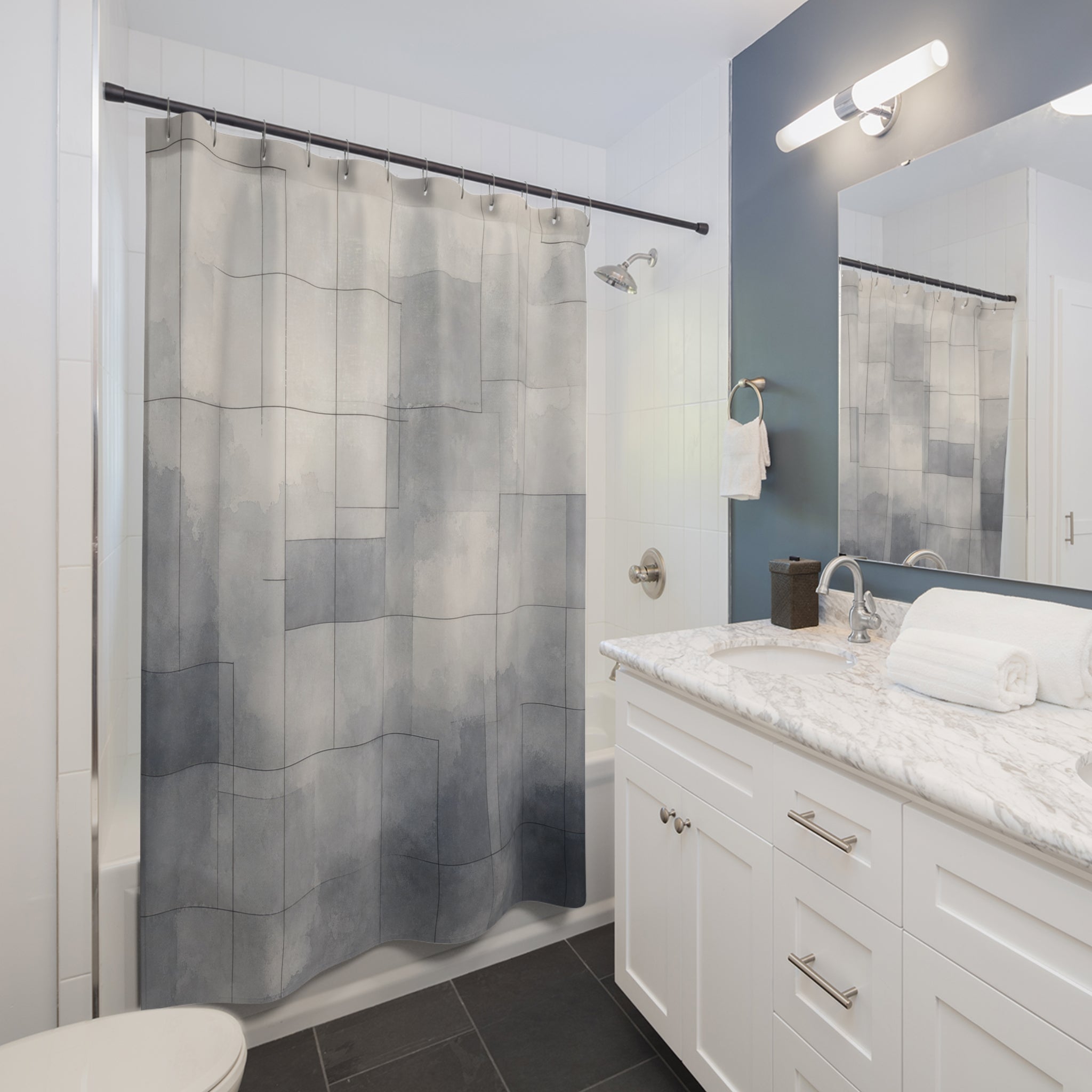 Grey Watercolor Grid Shower Curtain