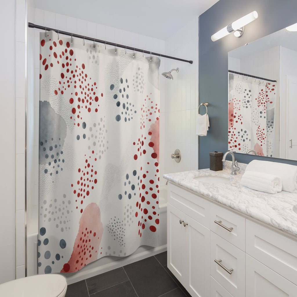 Red Gray Dot Abstract Watercolor Shower Curtain