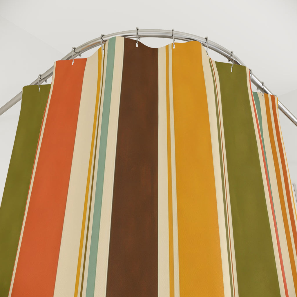 Olive Mustard Vertical Cabana Stripe Shower Curtain