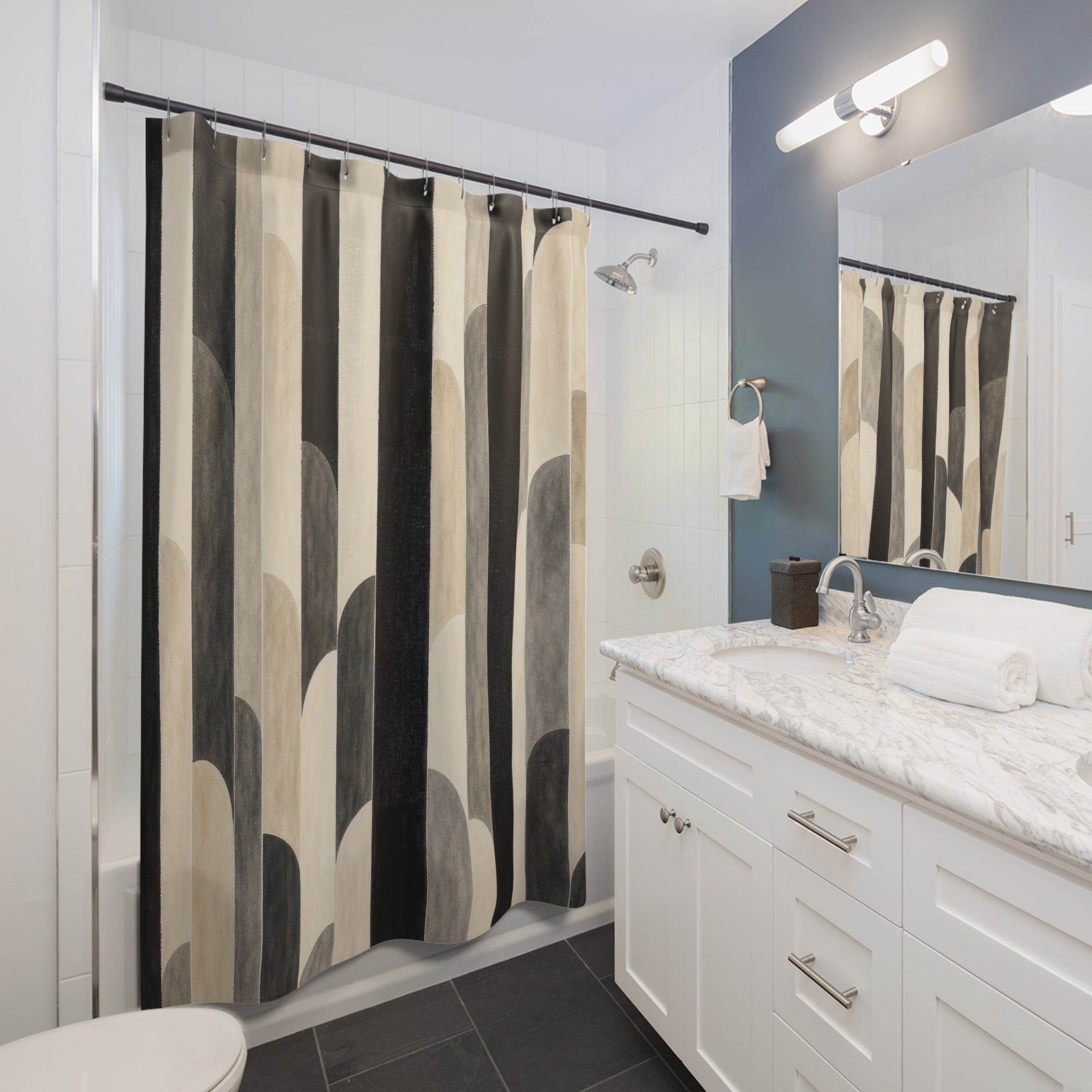 Beige Ivory Stacked Arch Stripe Shower Curtain