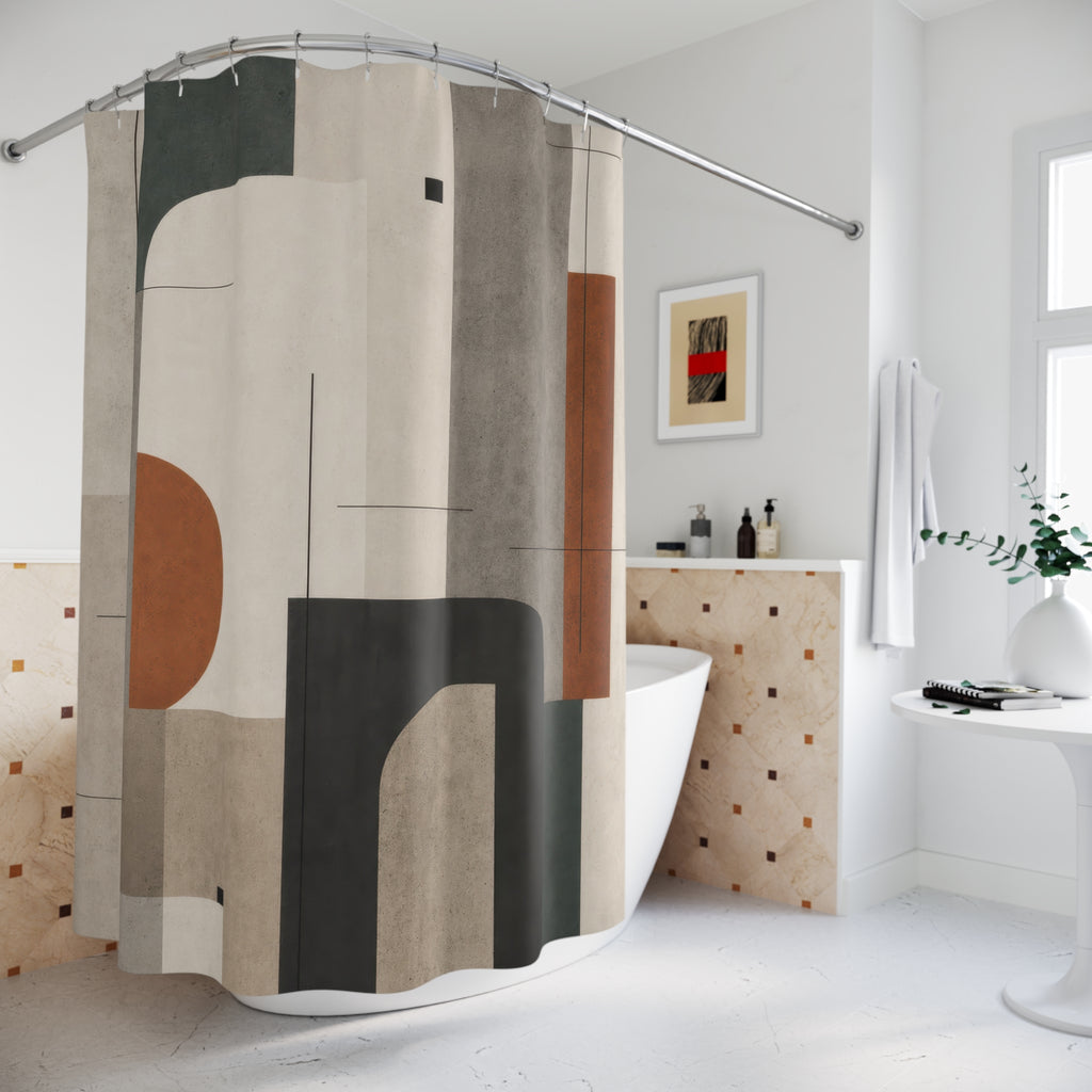 Sage Terracotta Geometric Shower Curtain