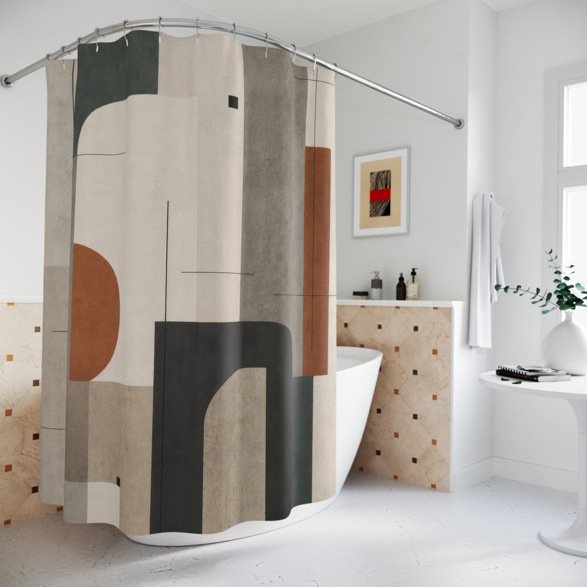 Sage Terracotta Geometric Shower Curtain