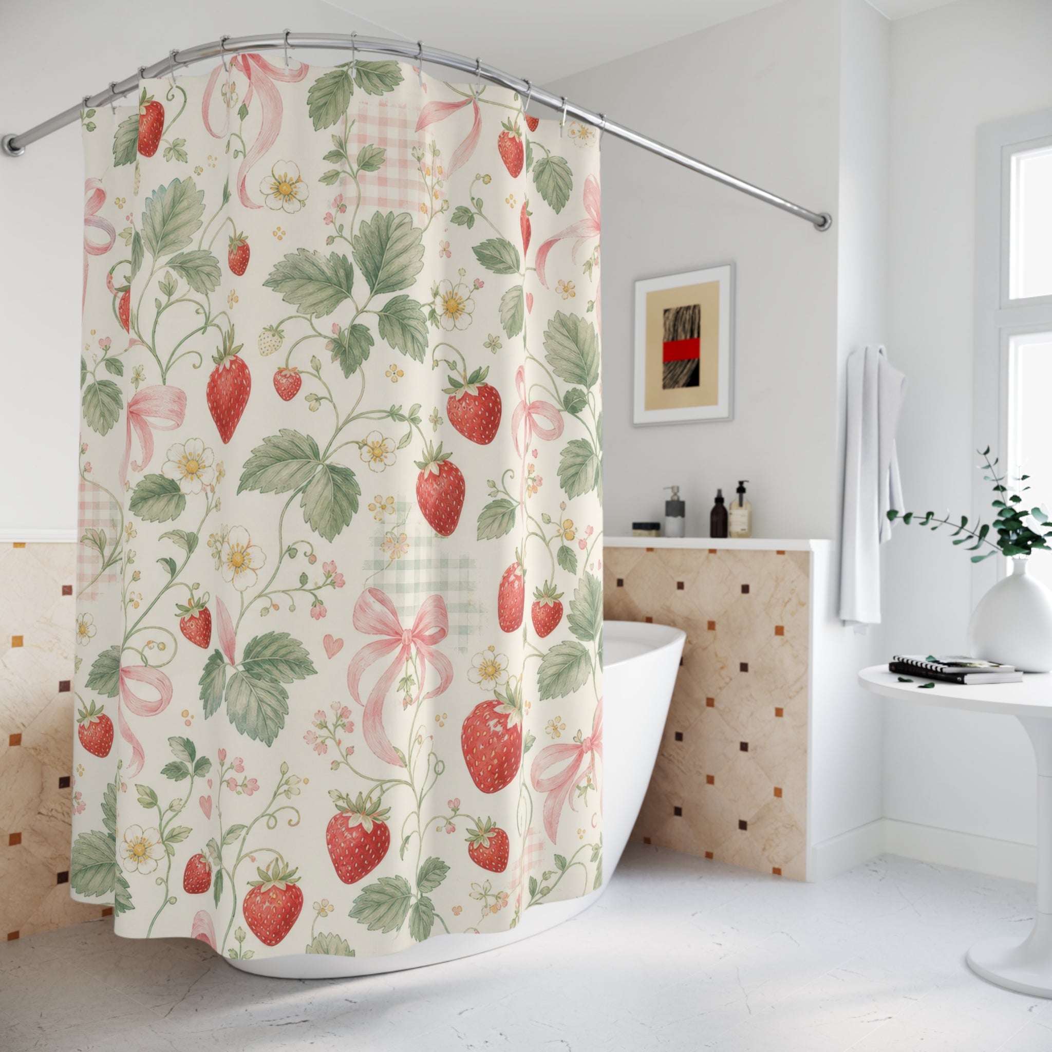 Strawberry Bow Cute Shower Curtain