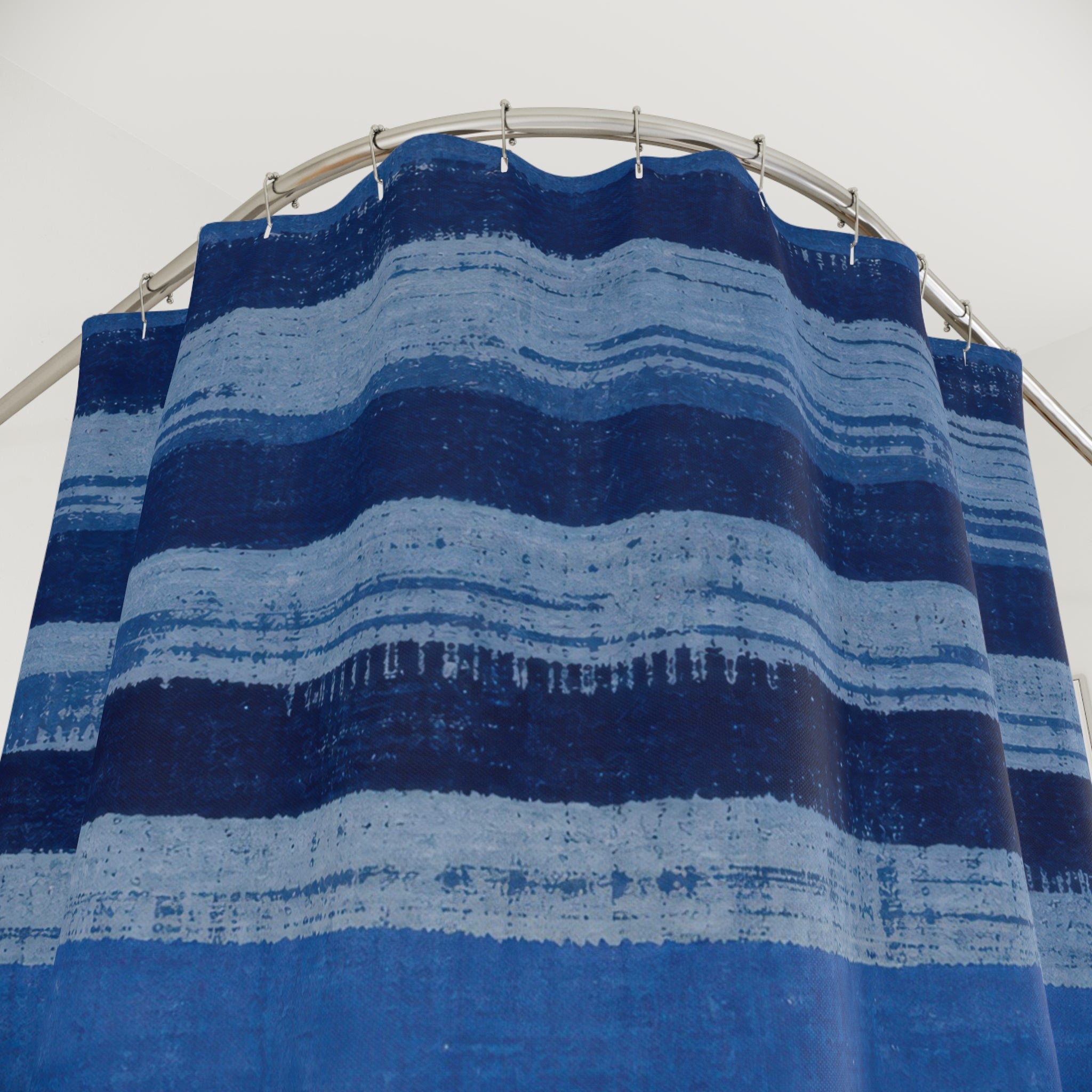 Navy Denim Horizontal Brush Stripe Shower Curtain