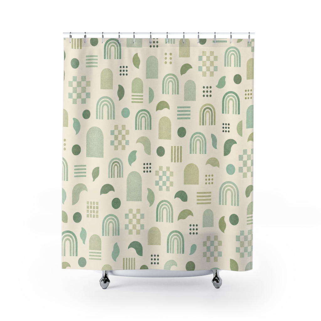 Green White Abstract Shower Curtain