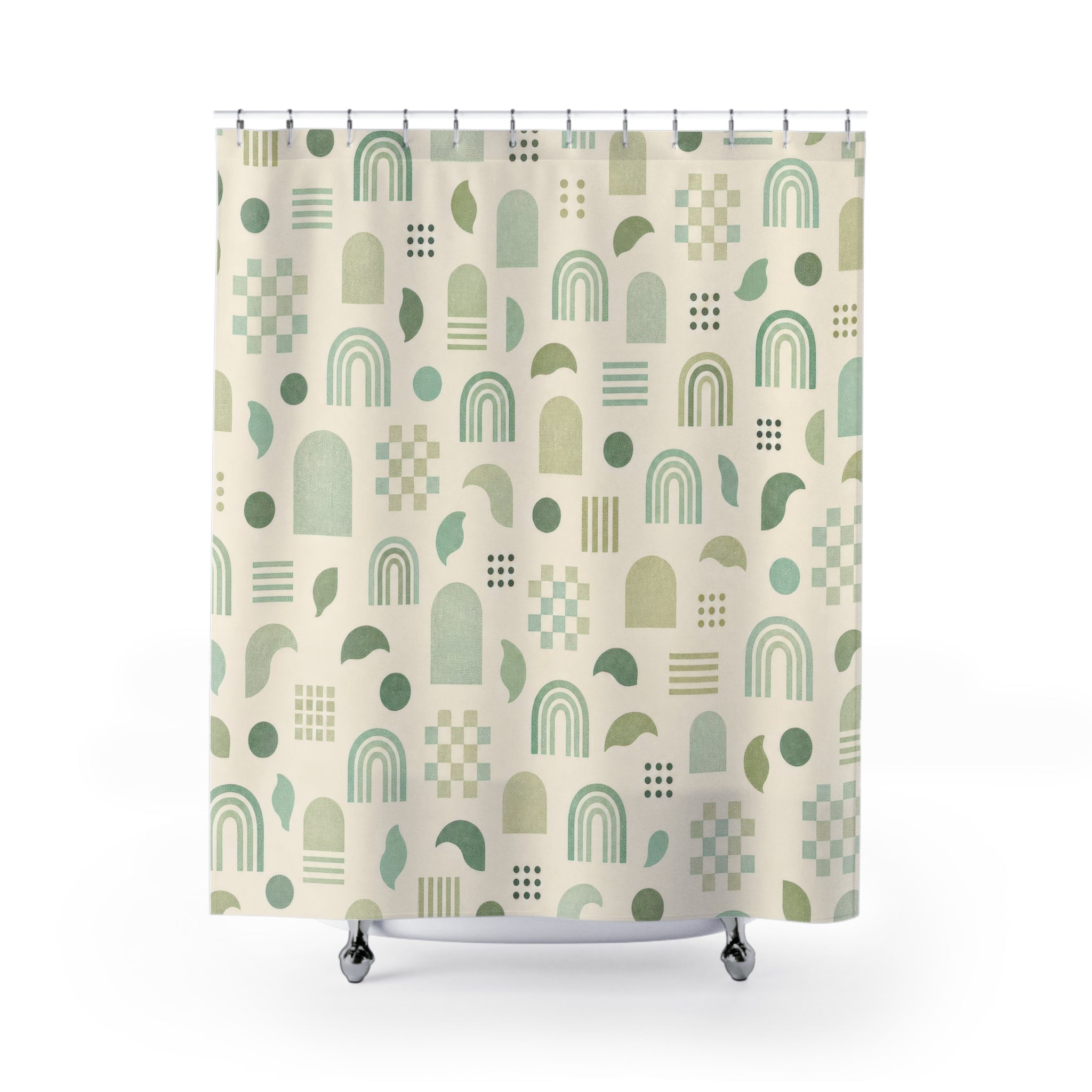 Green White Abstract Shower Curtain