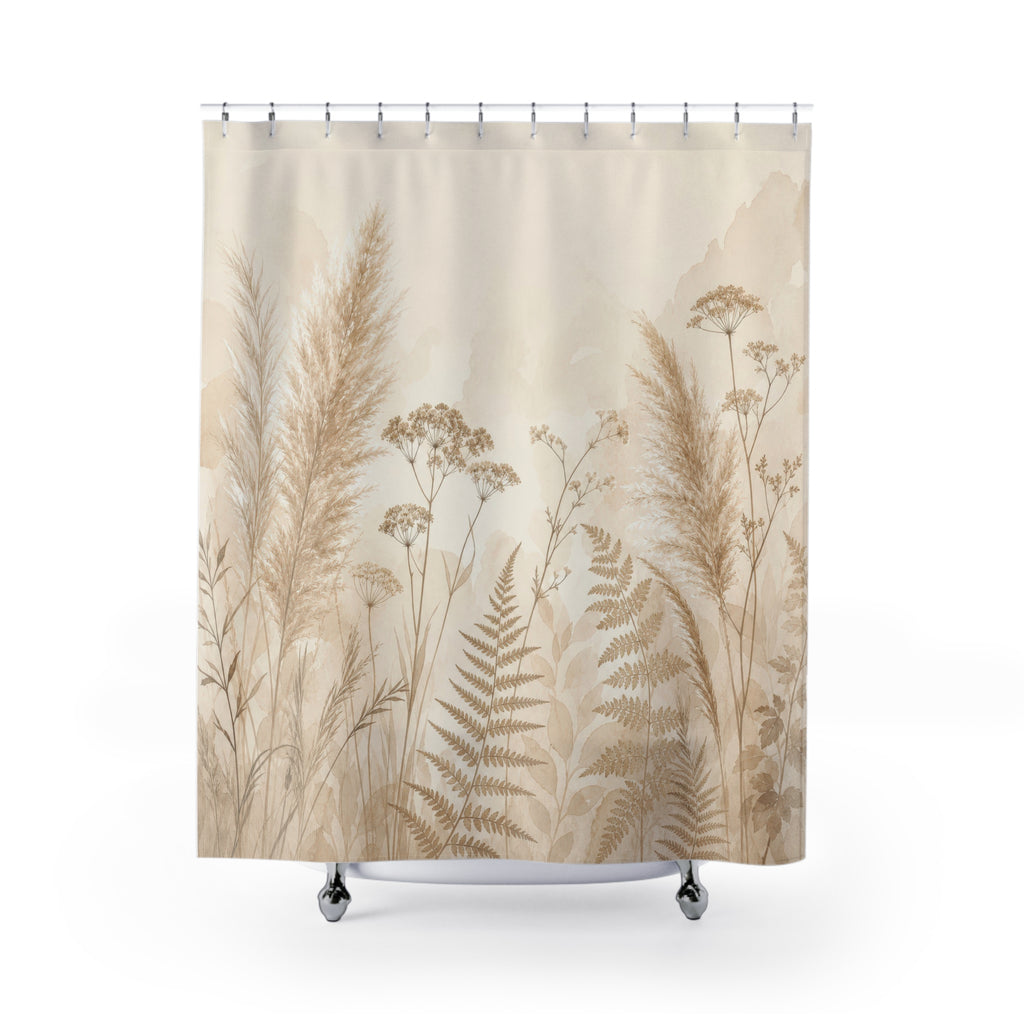 Beige Pampas Fern Wildflower Shower Curtain