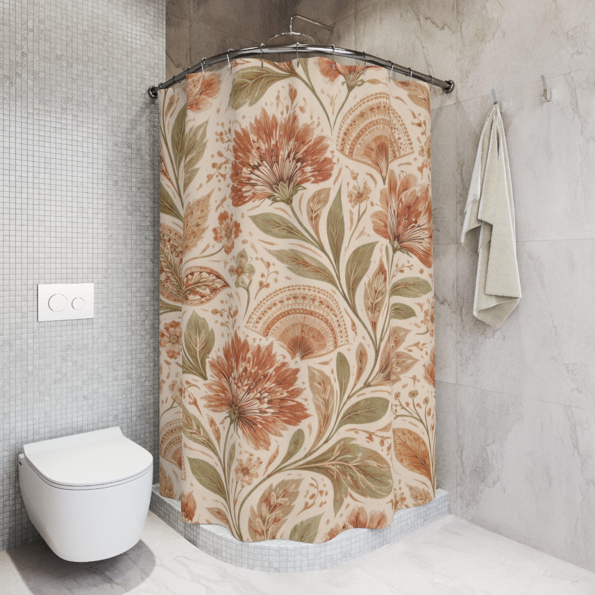 Boho Floral Shower Curtain – Terracotta Sage