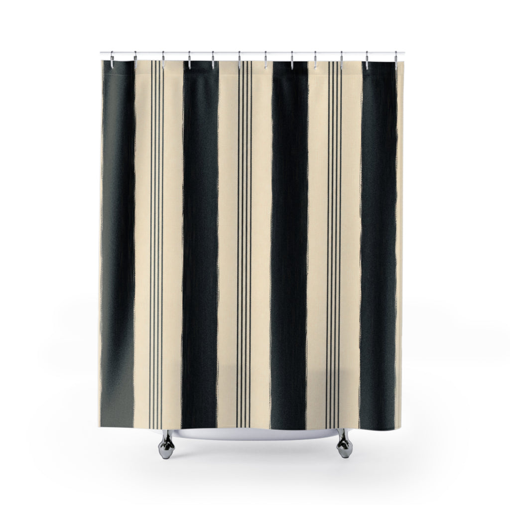 Ivory White Cabana Pinstripe Shower Curtain