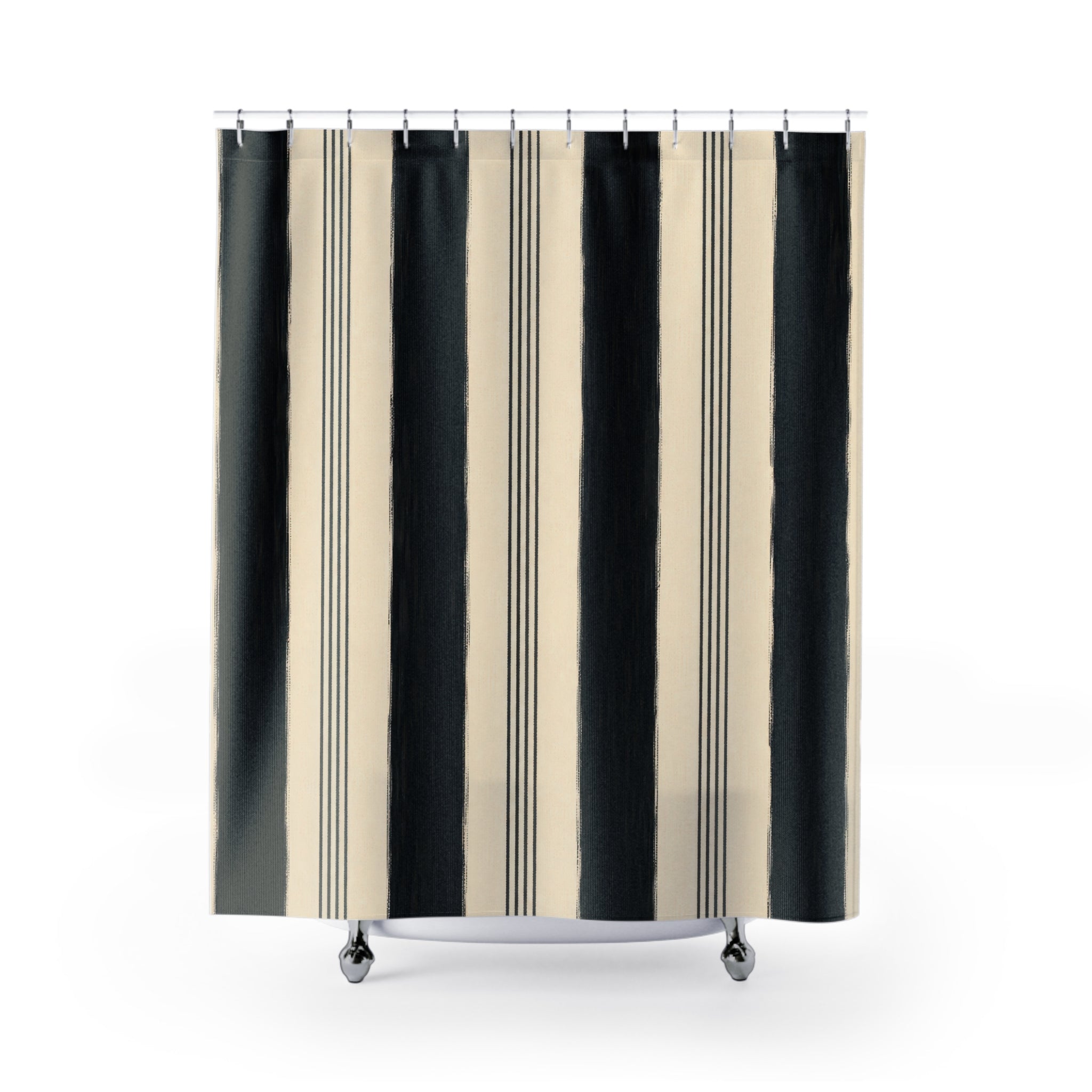 Ivory White Cabana Pinstripe Shower Curtain