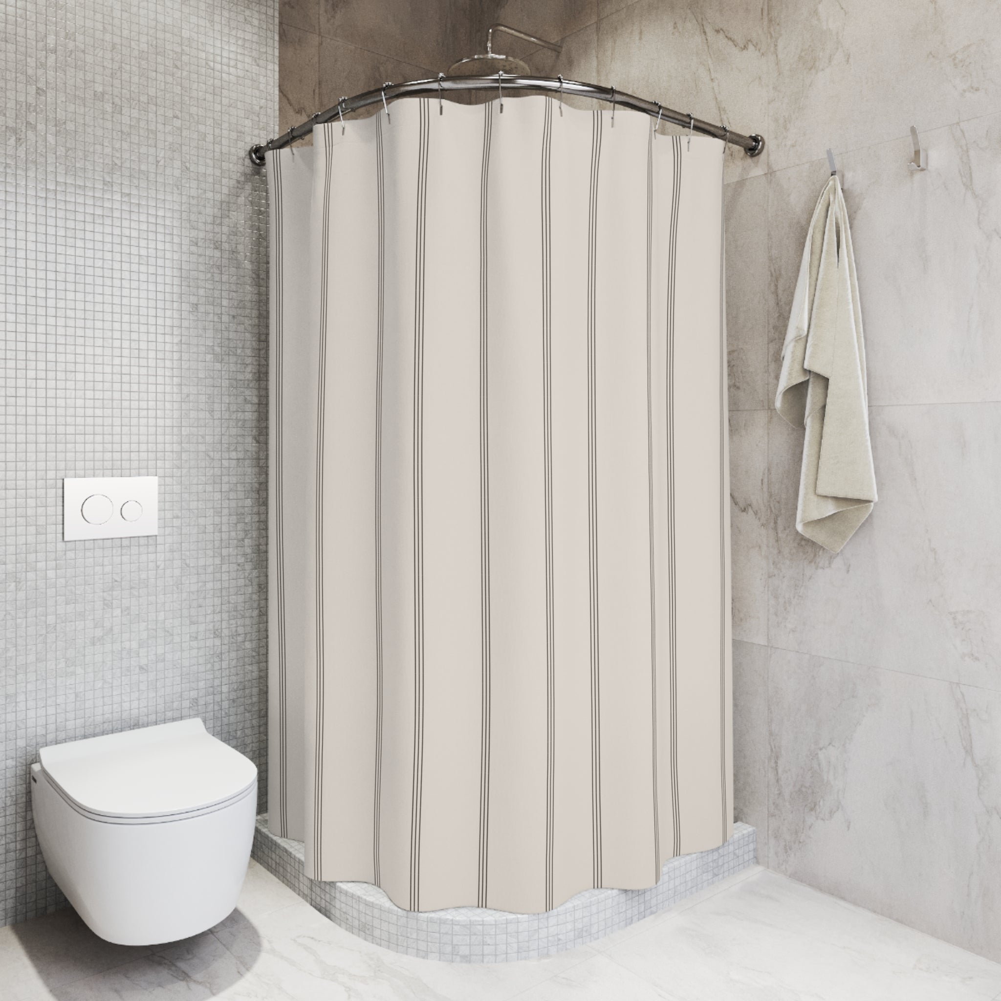 Grain Sack Stripe Shower Curtain – Charcoal on Cream