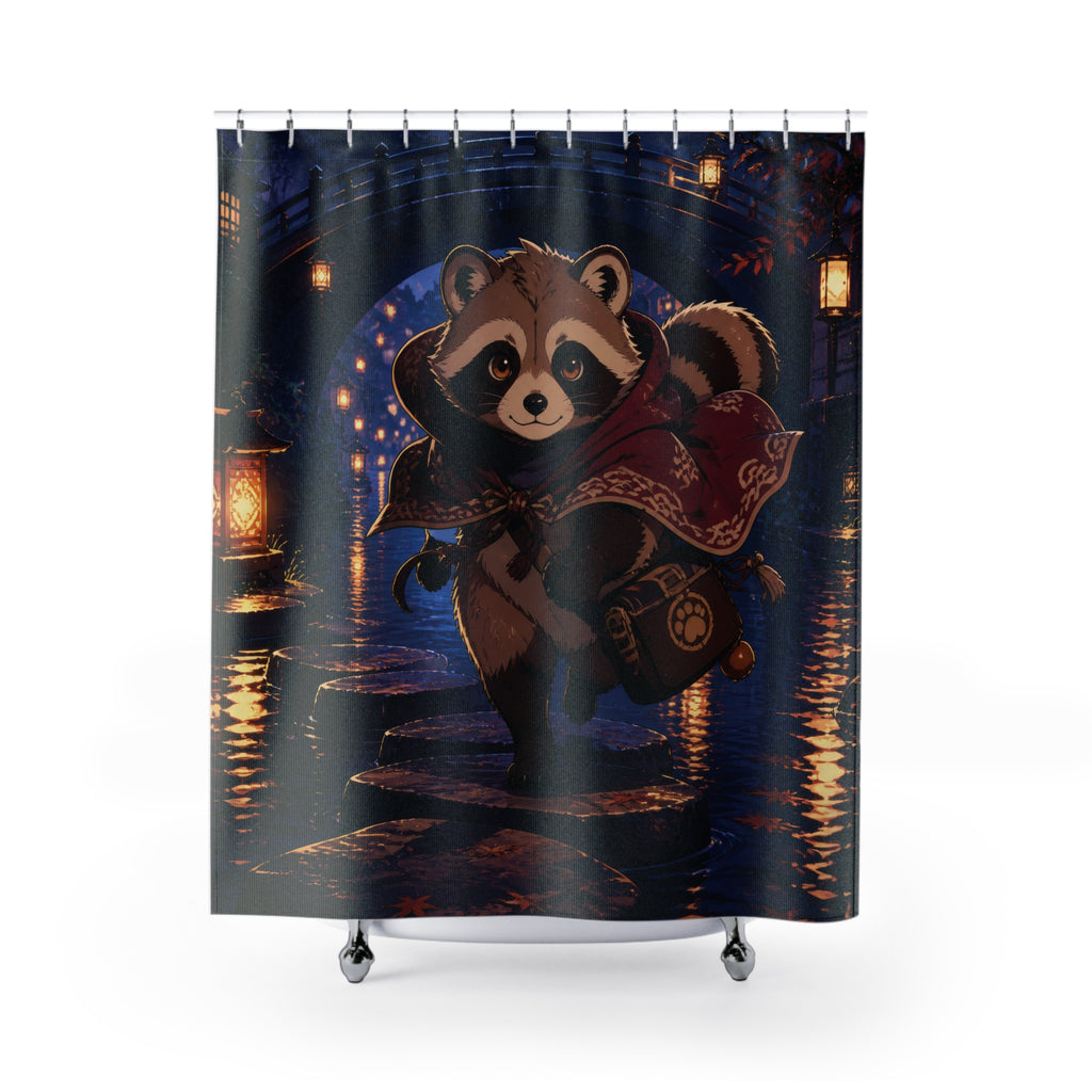 Anime Tanuki Lantern Courier Shower Curtain