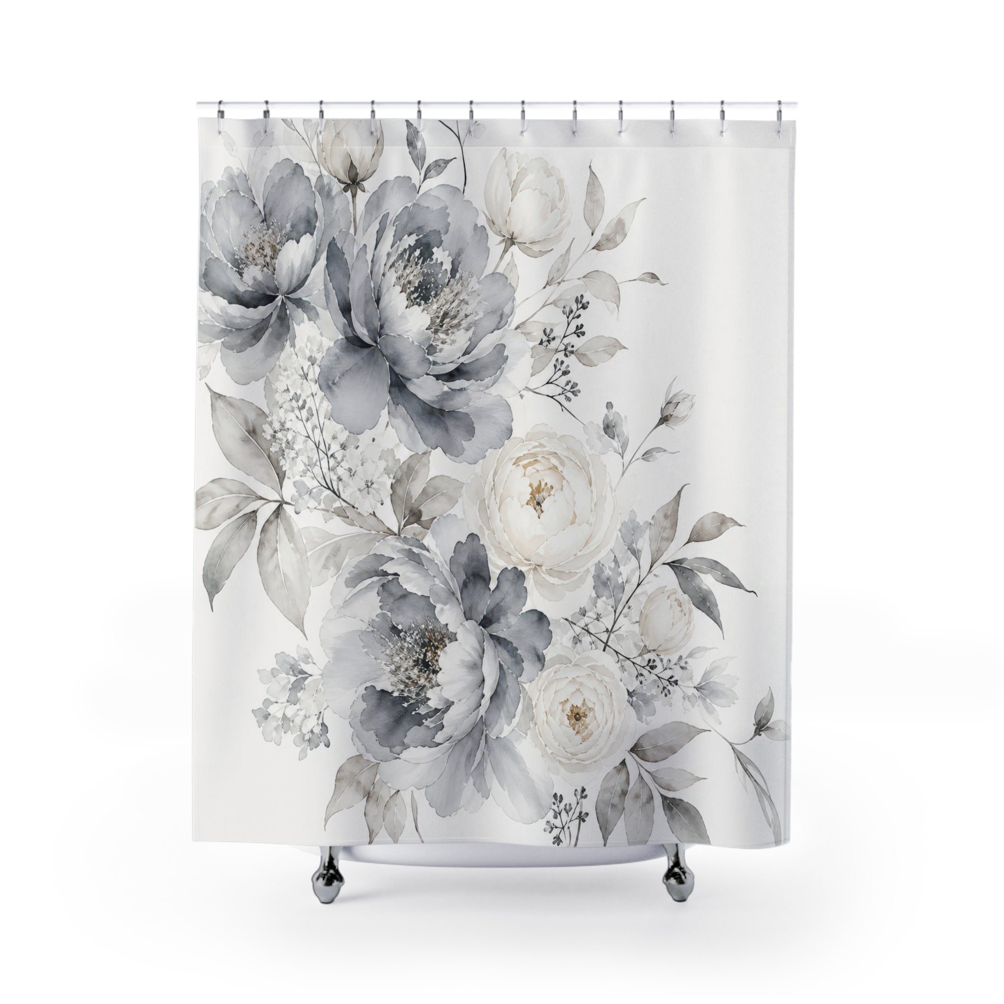 Grey Watercolor Floral Shower Curtain