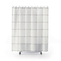 White windowpane with fine warm-gray double lines shower curtain with full front view