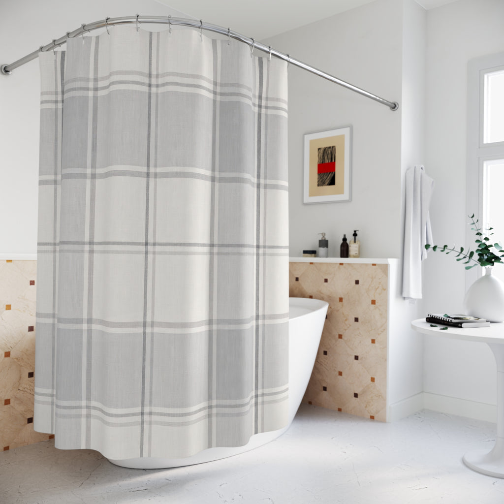 Grey White Plaid Shower Curtain