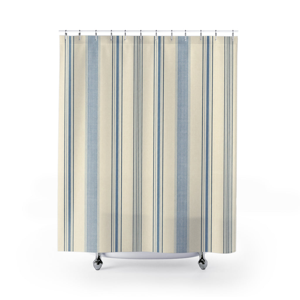 Porcelain Blue Double Line Shower Curtain