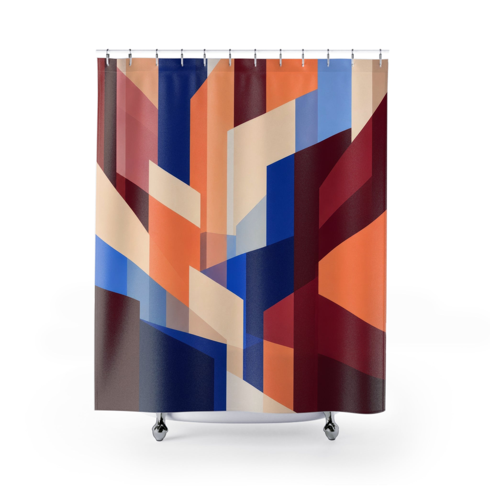 Cobalt & Burgundy Geometric Abstract Shower Curtain
