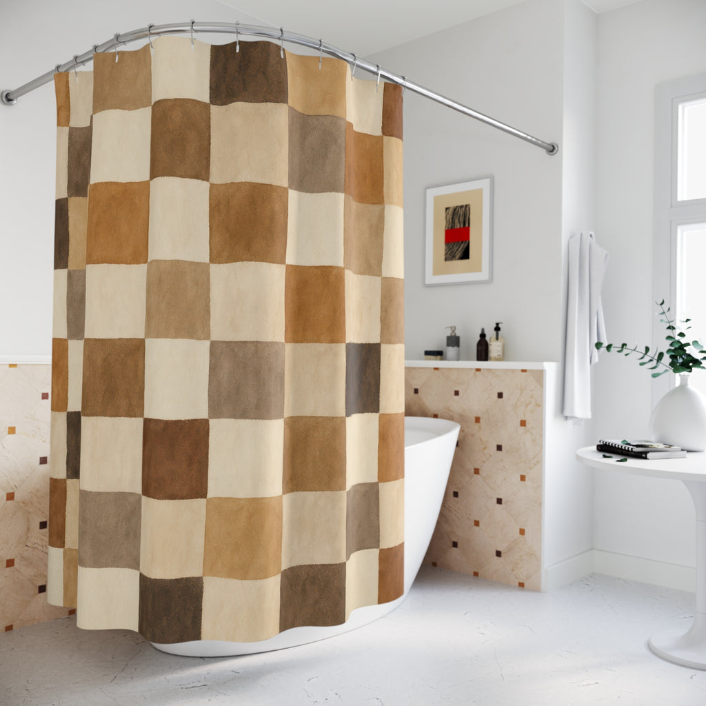Brown Beige Watercolor Checkerboard Shower Curtain