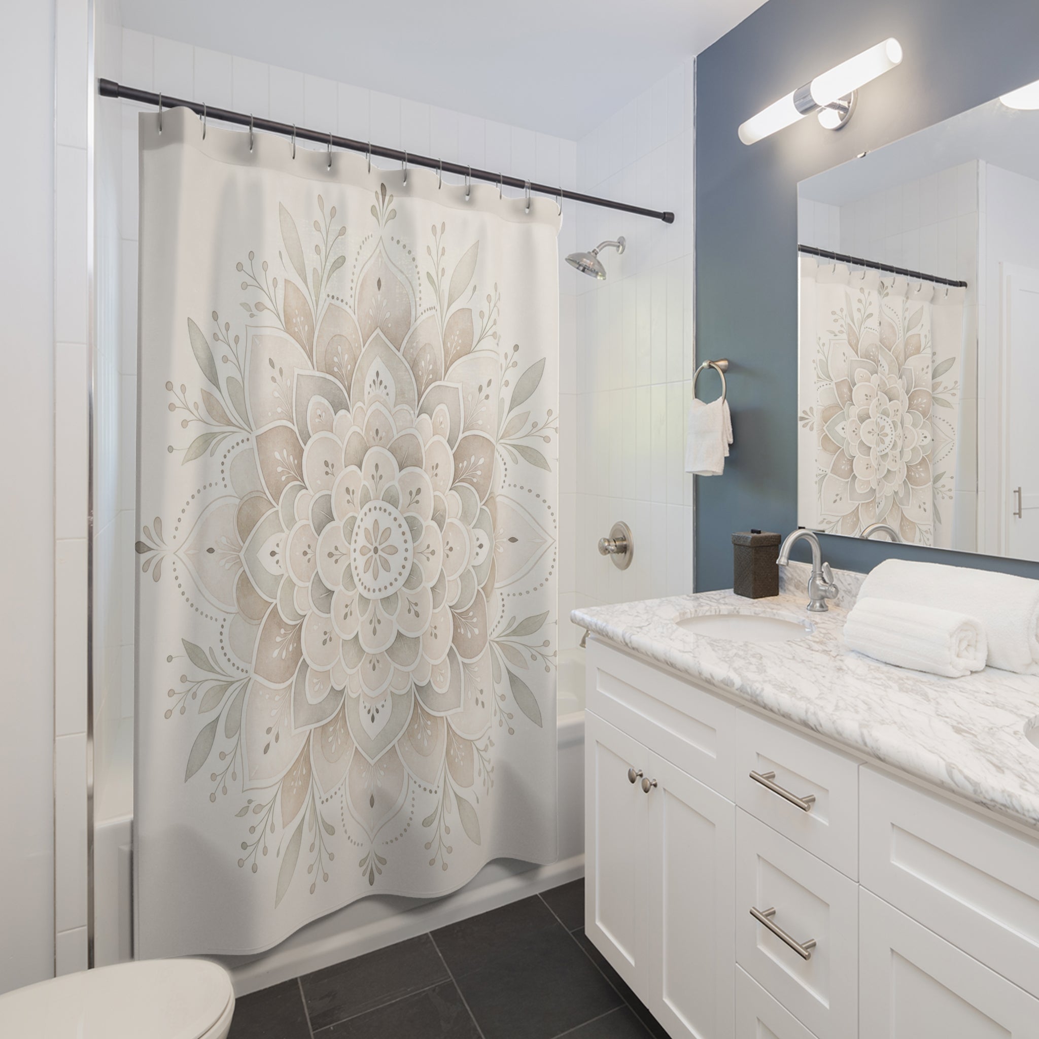 Cream Floral Medallion Shower Curtain