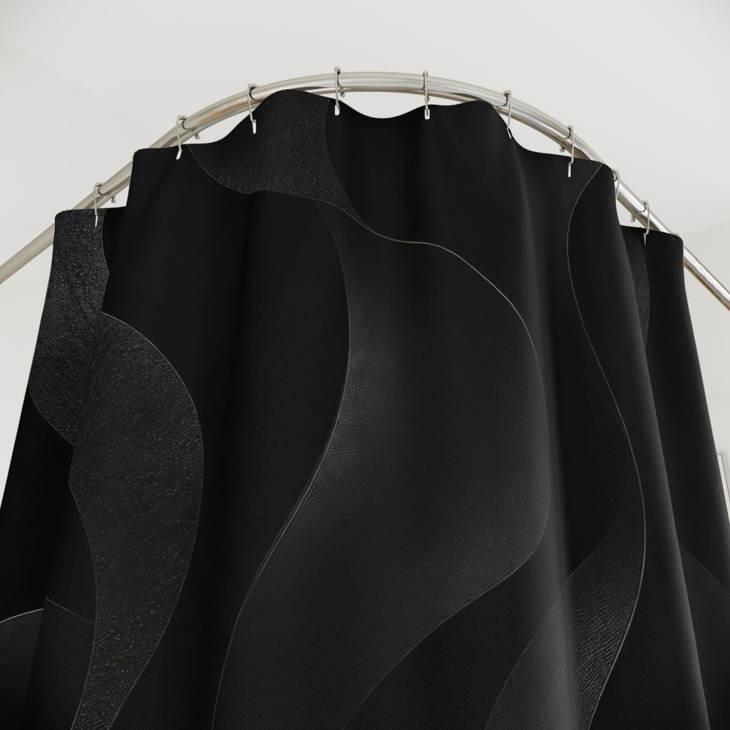 Black Shower Curtain, Dark Abstract Bath Decor, Flowing Wave Pattern, Modern Guest Bathroom Decor, Moody Black Style, Black Style Decor