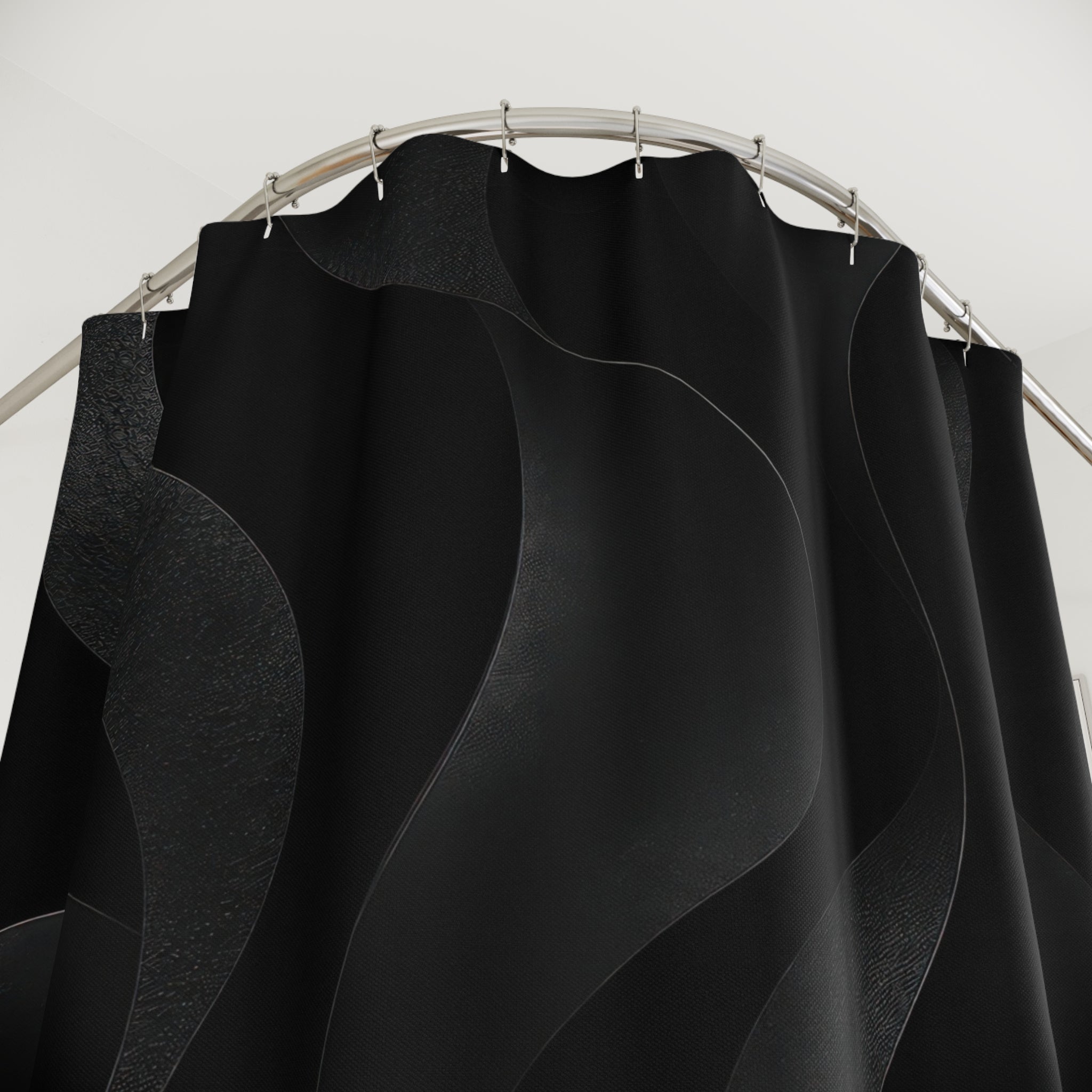 Black Shower Curtain, Dark Abstract Bath Decor, Flowing Wave Pattern, Modern Guest Bathroom Decor, Moody Black Style, Black Style Decor