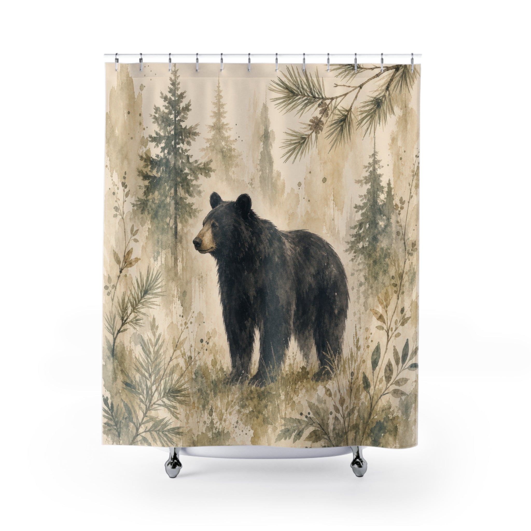 Rustic Woodland Black Bear Shower Curtain: Rustic Woodland Sho