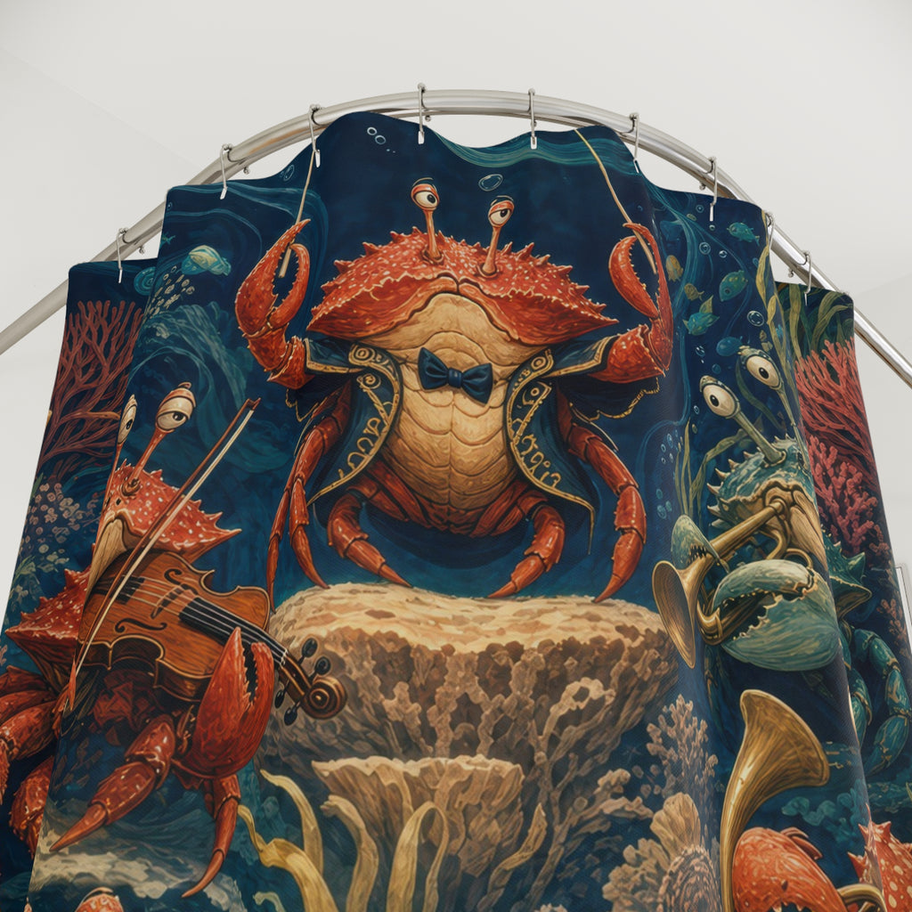 Blue Underwater Crab Orchestra Shower Curtain