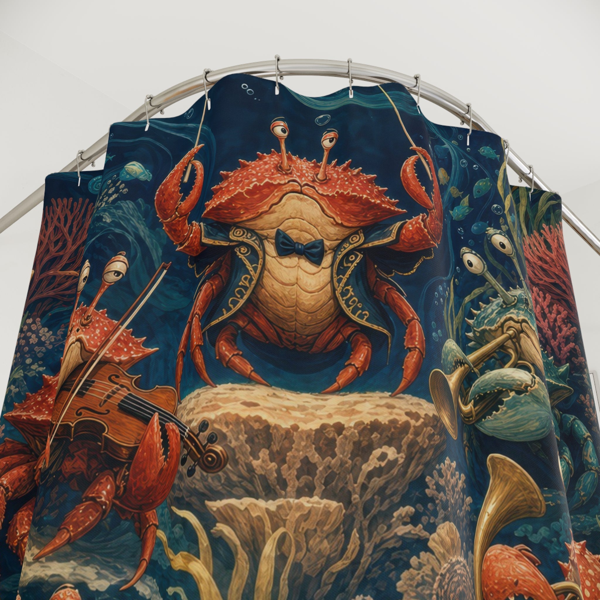 Blue Underwater Crab Orchestra Shower Curtain