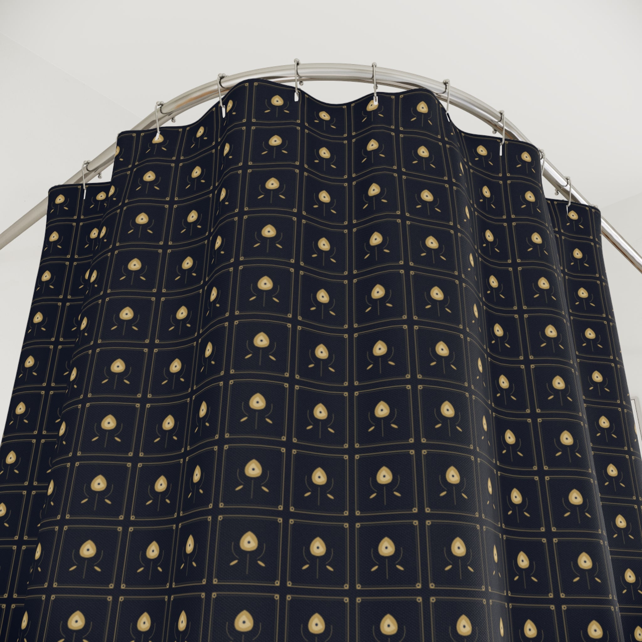 Art Nouveau Lily Tile Shower Curtain – Navy & Gold