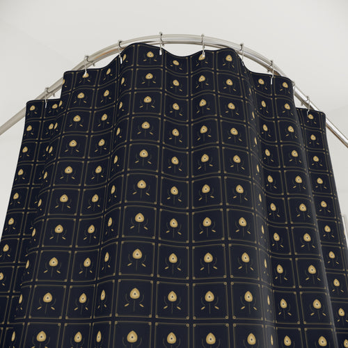 Art Nouveau Lily Tile Shower Curtain – Navy & Gold