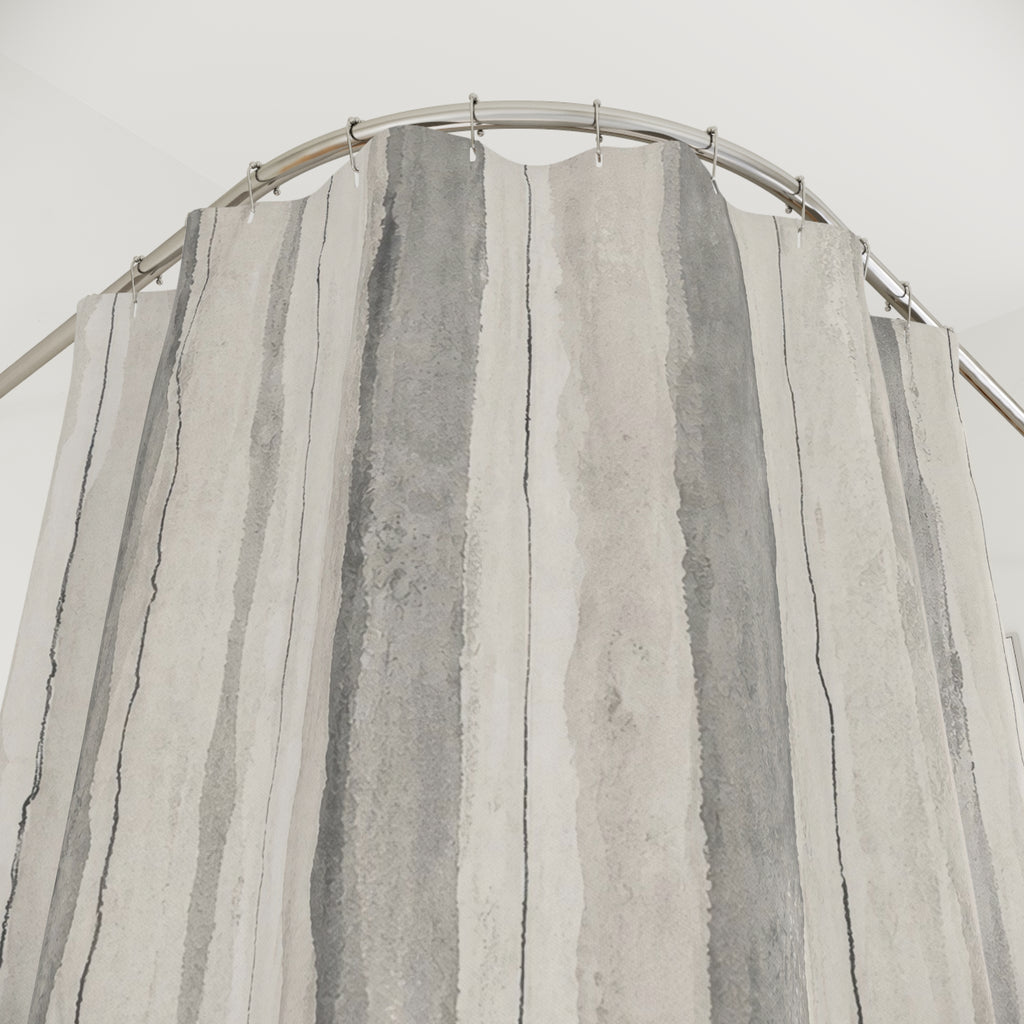Grey Stone Stripe Shower Curtain, Gray Charcoal Classic Bathroom Decor, Modern Stripe Bath Curtain, Guest Bath Decor, Small Bathroom Decor