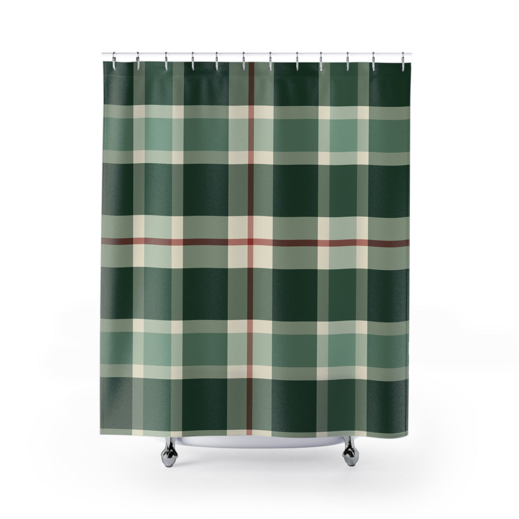 Green Plaid Shower Curtain: Forest Tartan Buffalo