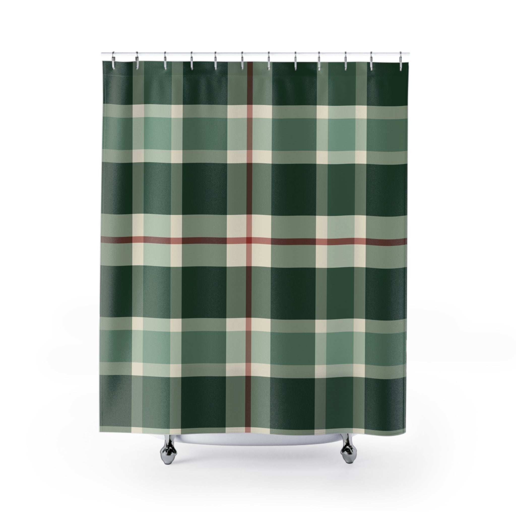 Green Plaid Shower Curtain: Forest Tartan Buffalo