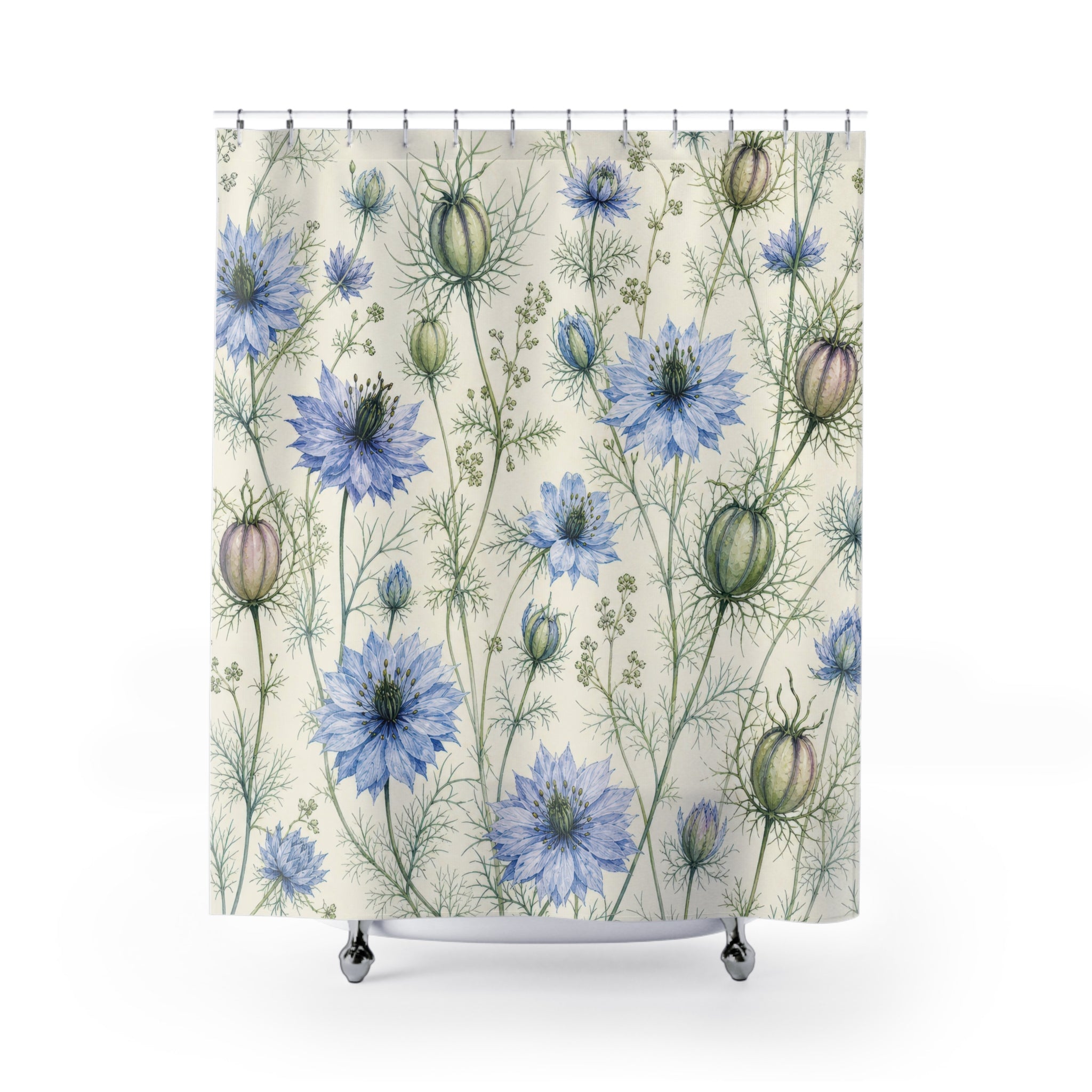 Airy Blue Love In A Mist Wildflower Shower Curtain