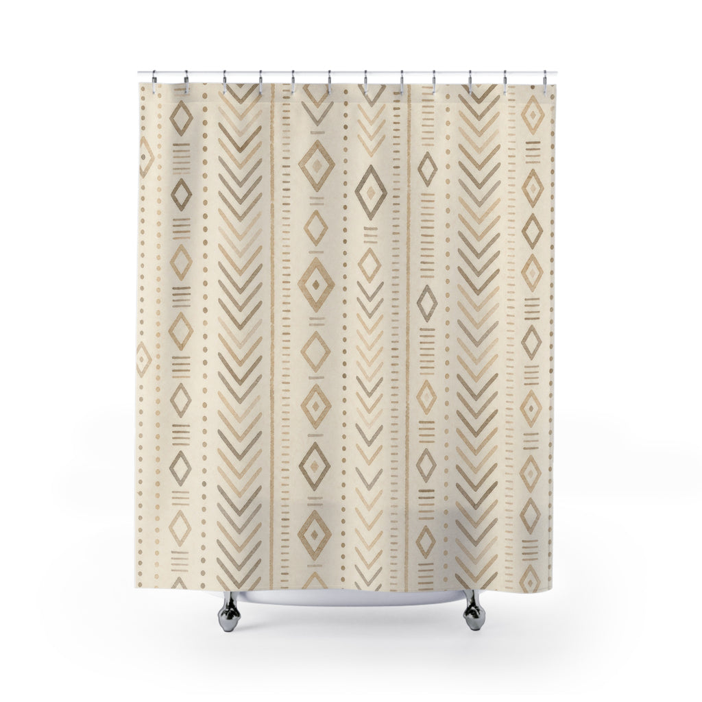 Beige Diamond Chevron Stripe Shower Curtain