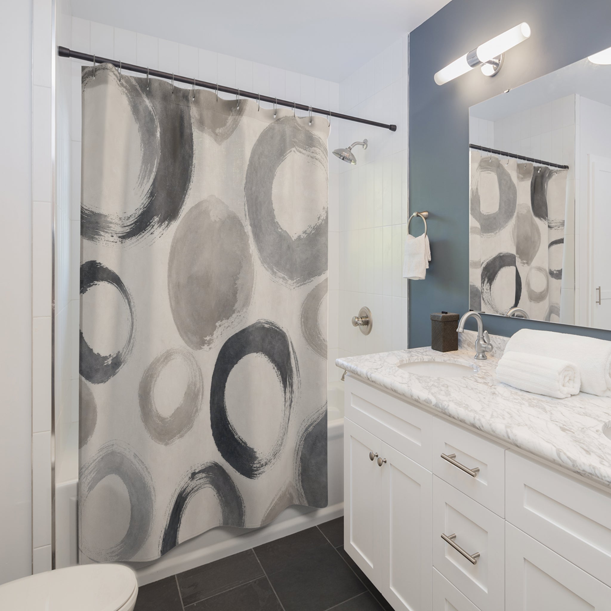Grey Black Circle Shower Curtain