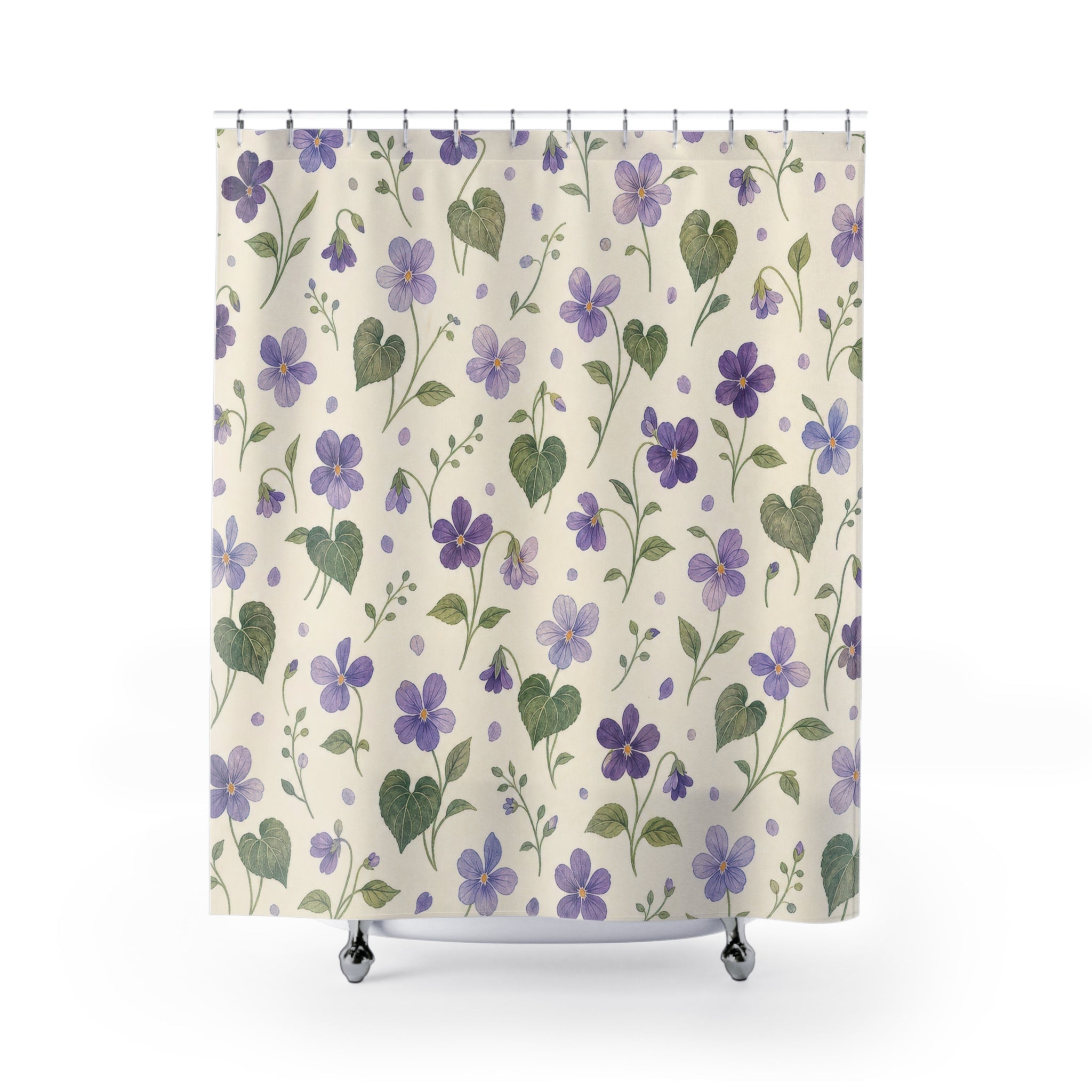 Violet Flower Purple Floral Cottage Cottagecore Beige Cream Shower Curtain