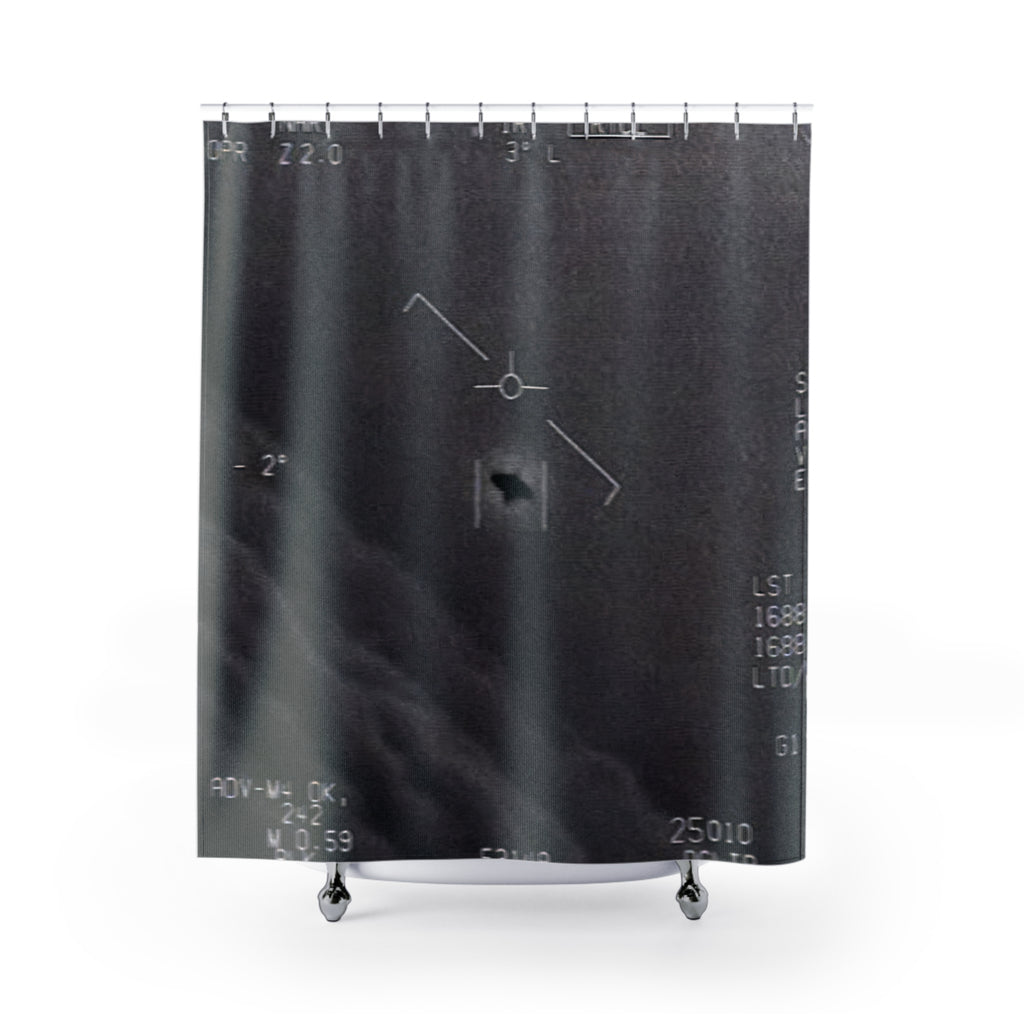Navy Gimbal UFO Shower Curtain: Black White Thermal Video