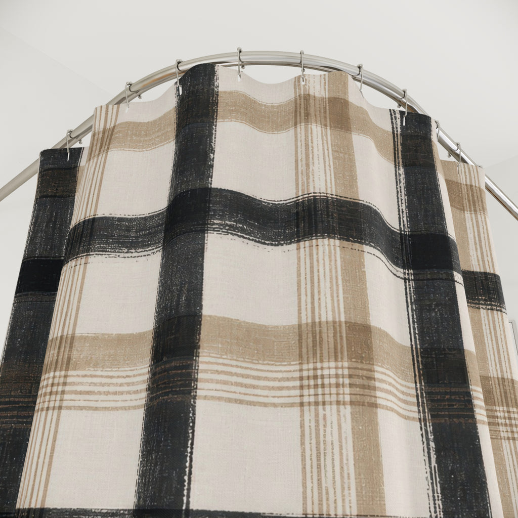 Black Beige Check Shower Curtain