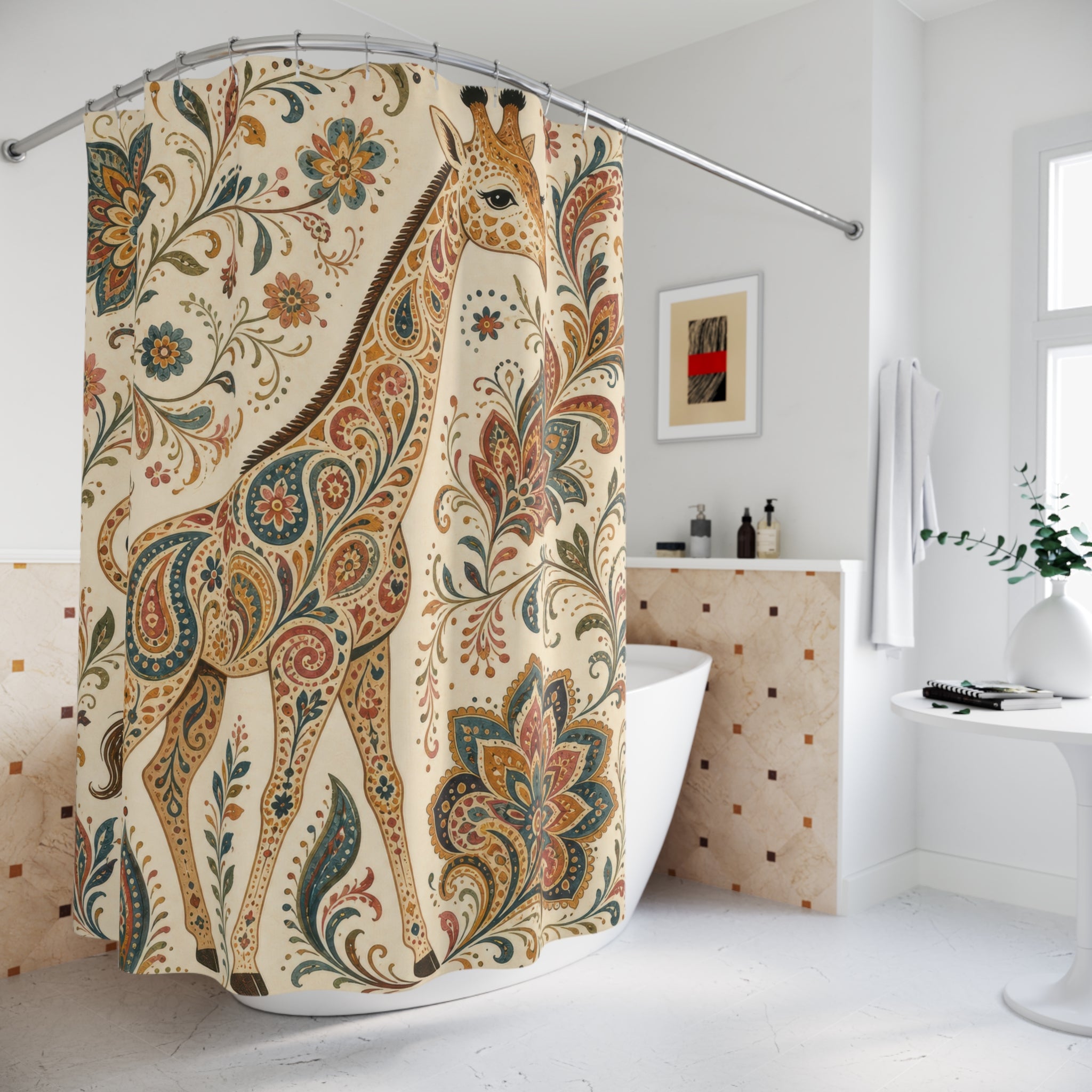 Boho Floral Paisley Animal Shower Curtain