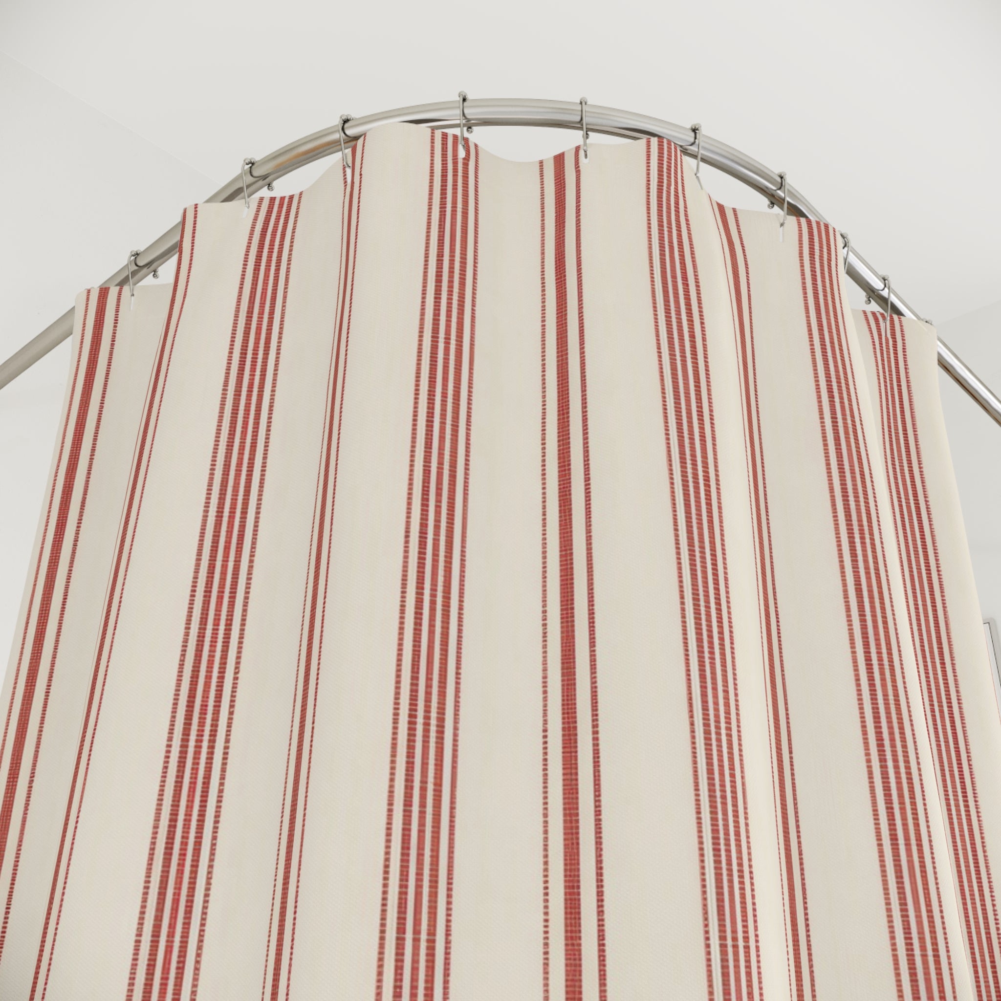 Red and White Country Ticking Shower Curtain