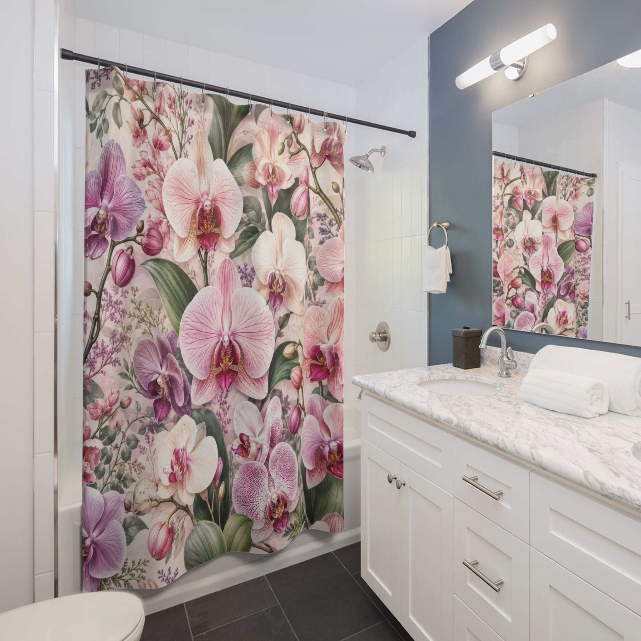Orchid Shower Curtain: Pink Floral Botanical