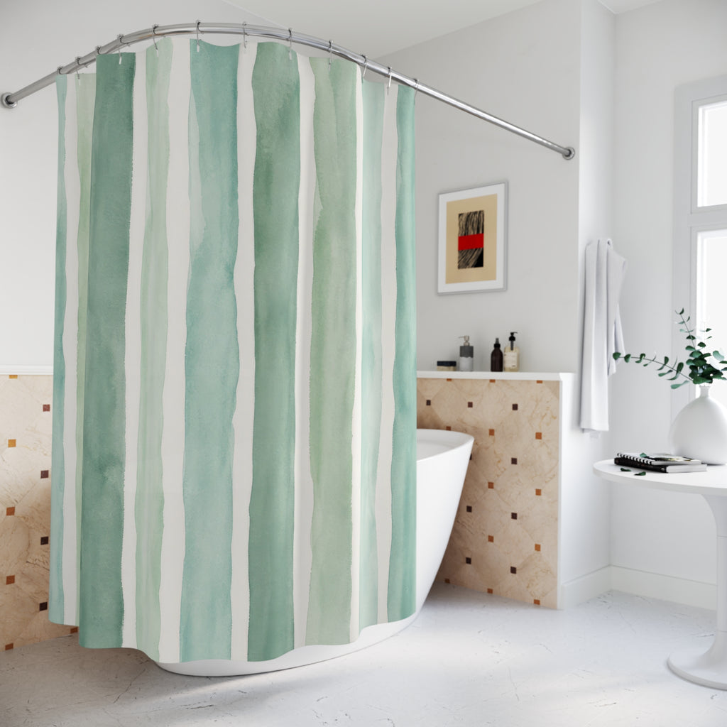 Aqua Mint Green Brush Stripe Shower Curtain
