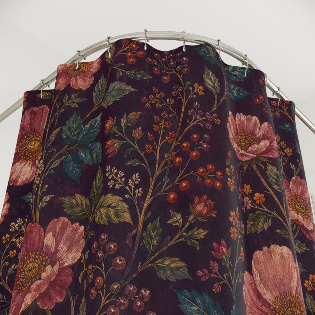 Plum Pink Wildflower Dark Floral Shower Curtain
