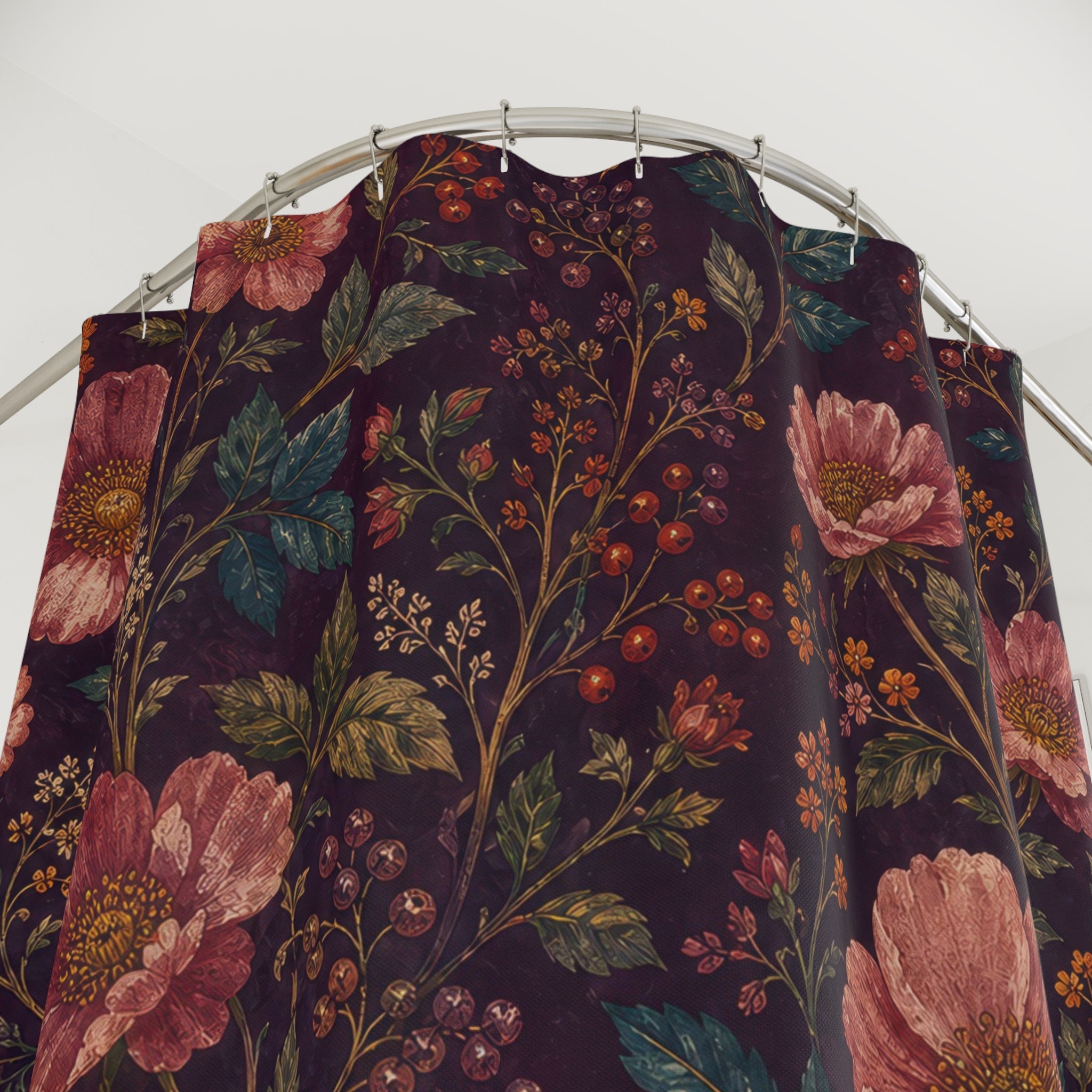 Plum Pink Wildflower Dark Floral Shower Curtain