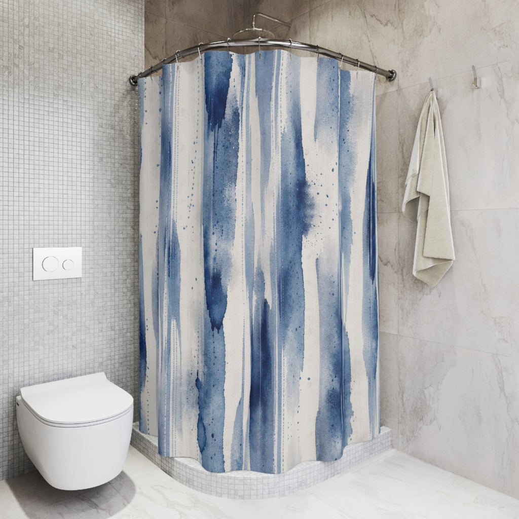 Blue Painterly Stripe Shower Curtain